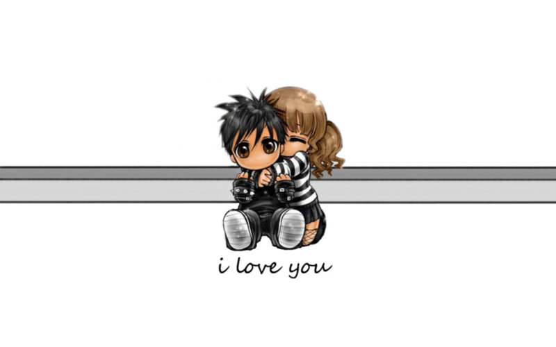 Chibi Couple Hugging — White, Affectionate