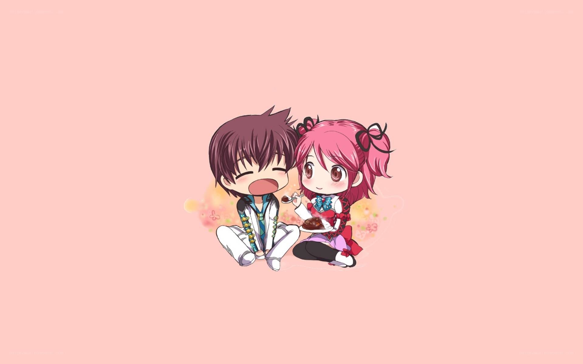 chibi couple sharing dessert