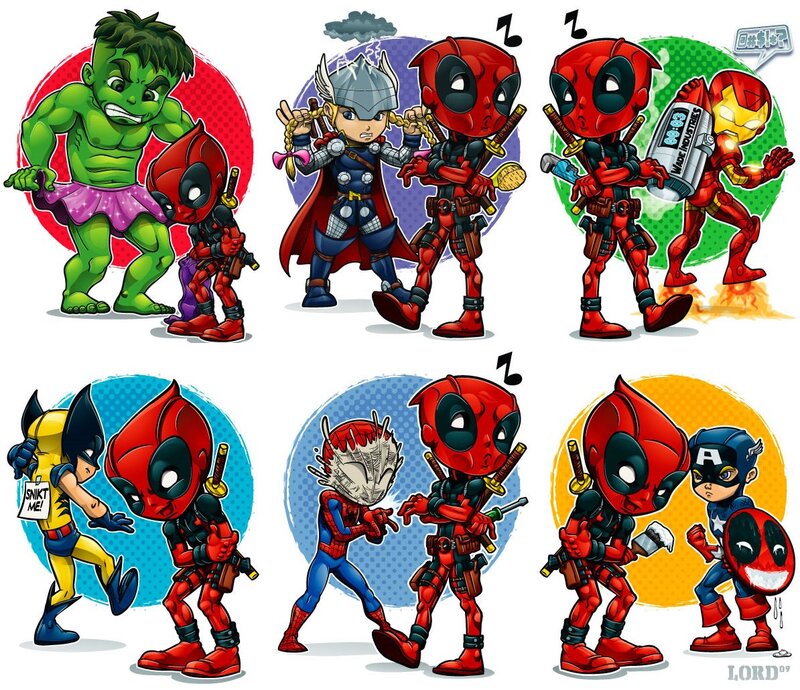 Chibi Deadpool with Superheroes