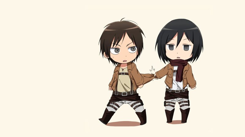 Chibi Eren and Mikasa