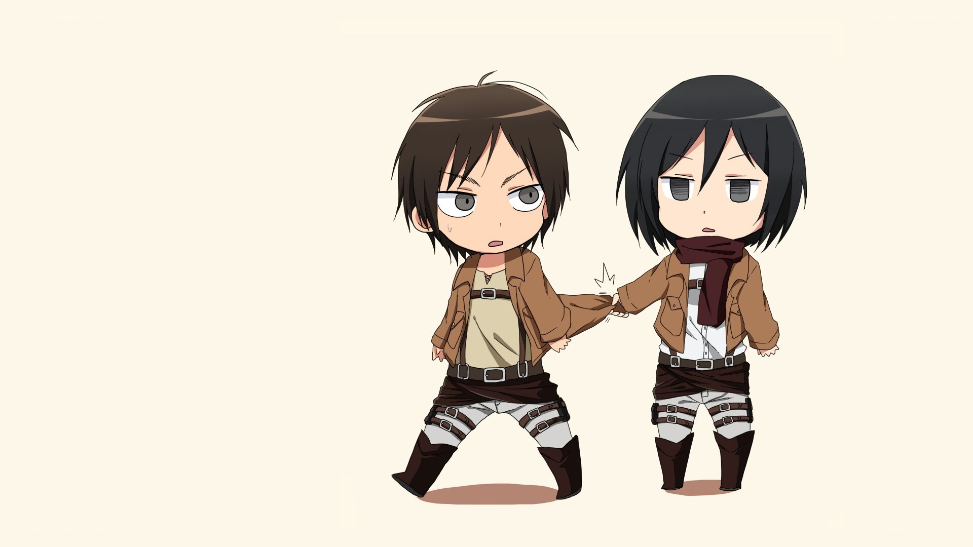 Chibi Eren and Mikasa