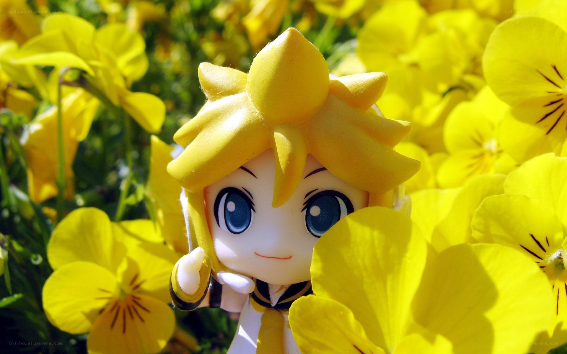 Chibi figure in yellow flowers