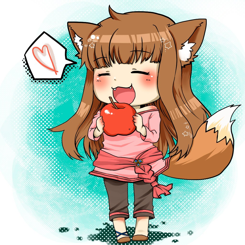 chibi fox girl eating apple