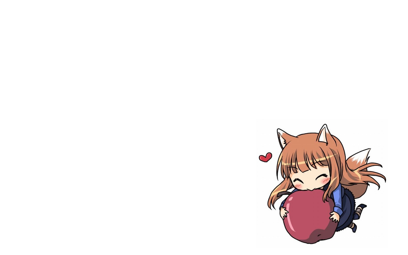 chibi fox girl hugging apple