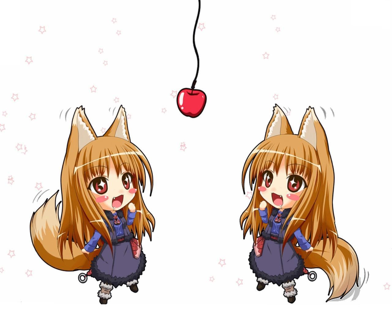 chibi fox girl with apple