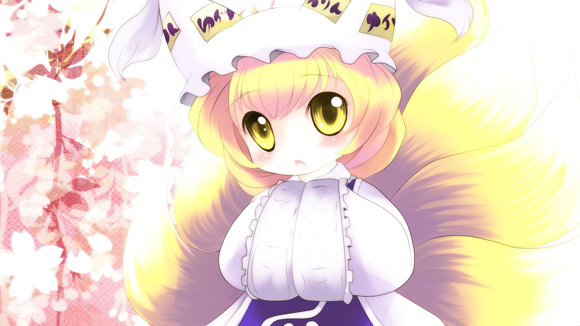 chibi fox girl with cherry blossoms