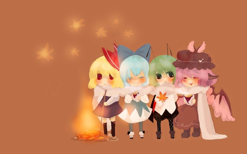 Chibi friends by a campfire
