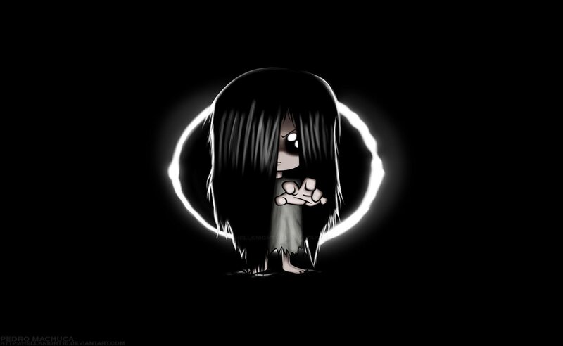 chibi ghost girl in dark