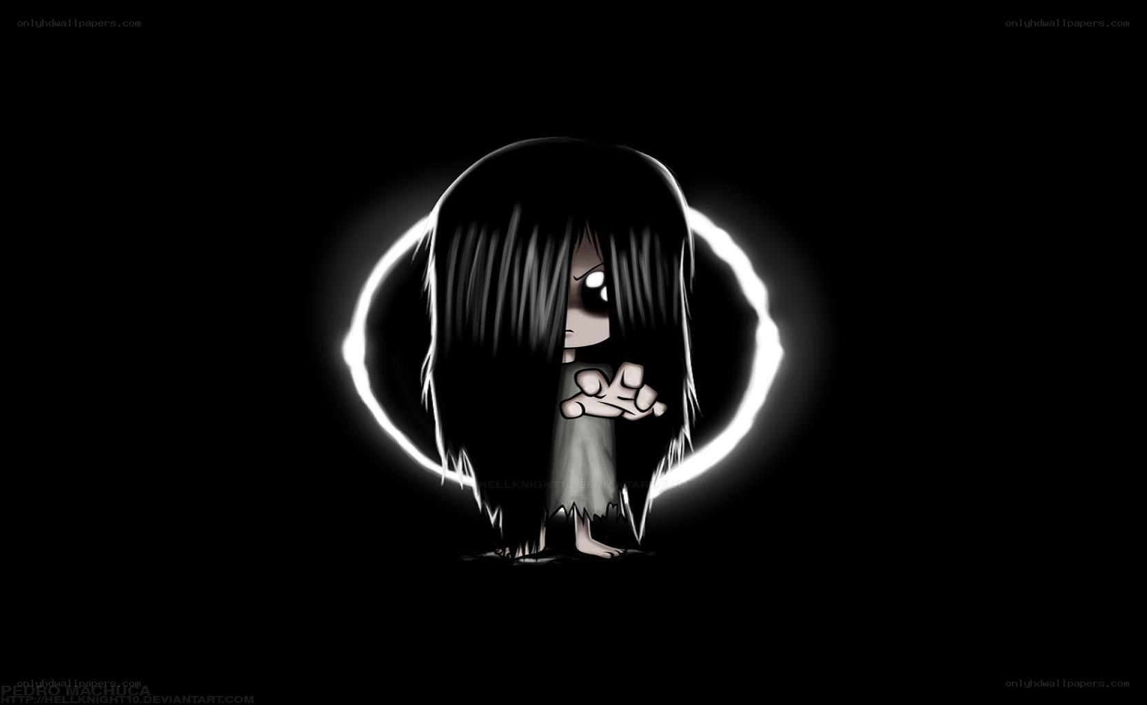chibi ghost girl in dark