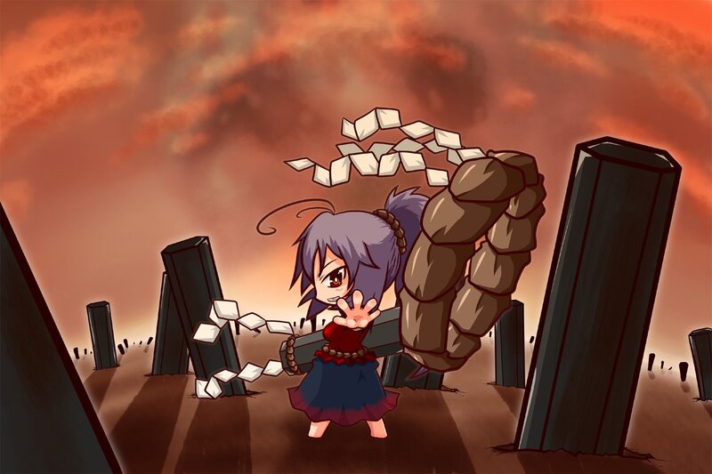 Chibi girl breaks stone wall