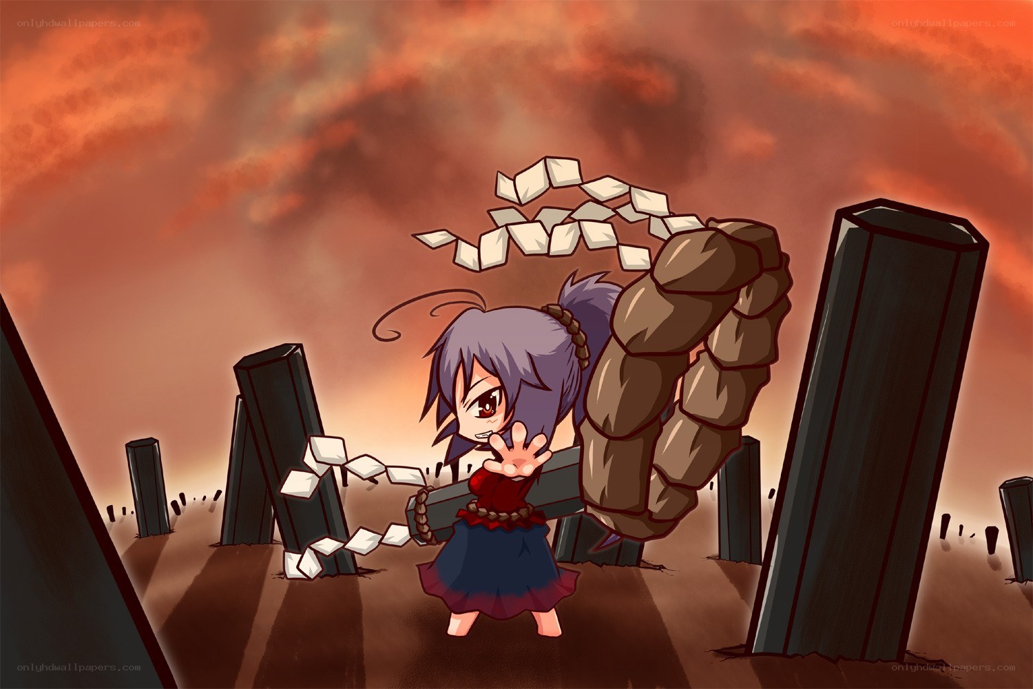 Chibi girl breaks stone wall