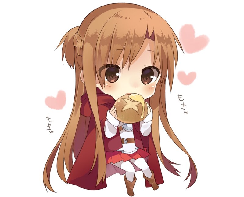 Chibi Girl Eating Bread — Brown, Cute