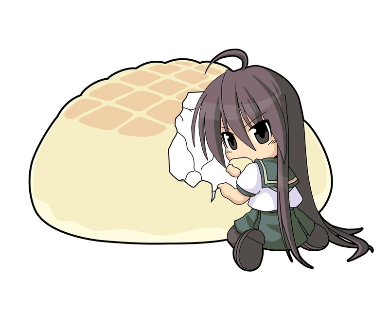 Chibi Girl Eating Bread — Brown, Playful