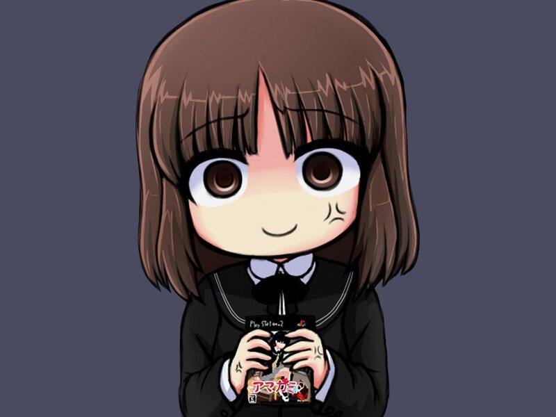 chibi girl holding game case