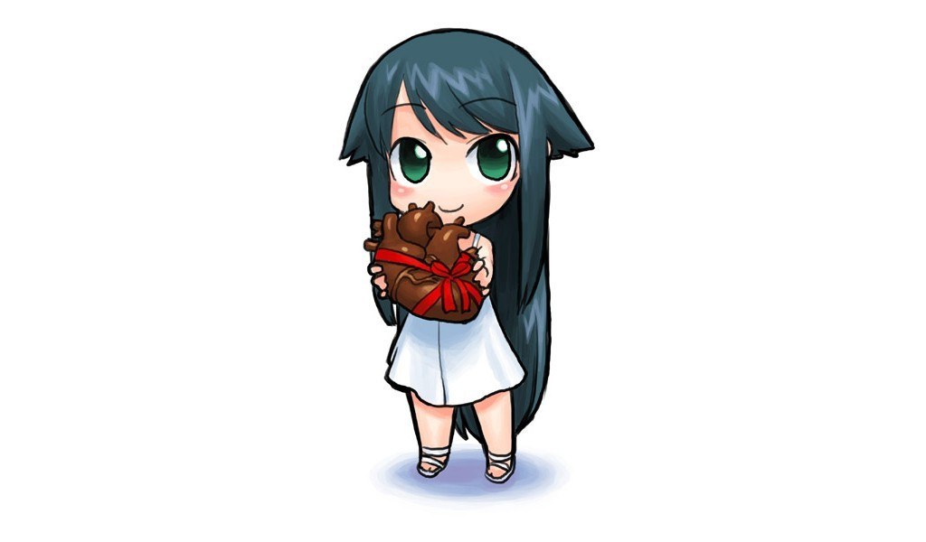 Chibi girl holding gift