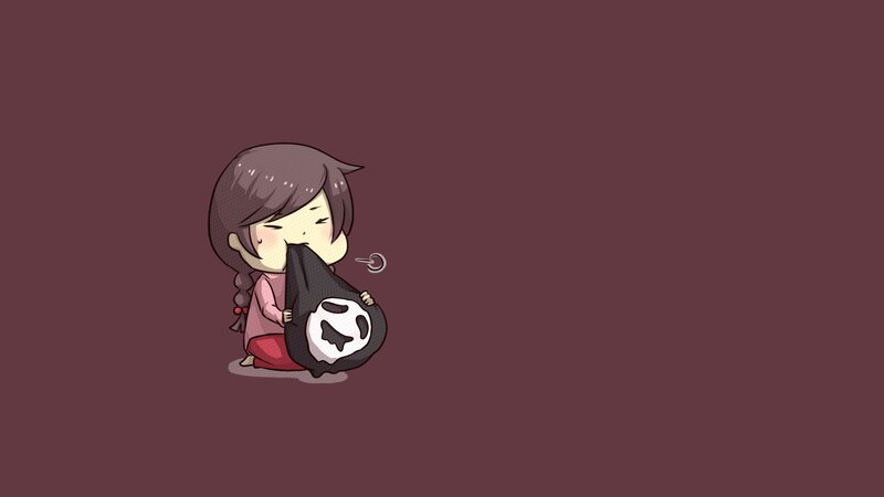 chibi girl hugging a bag