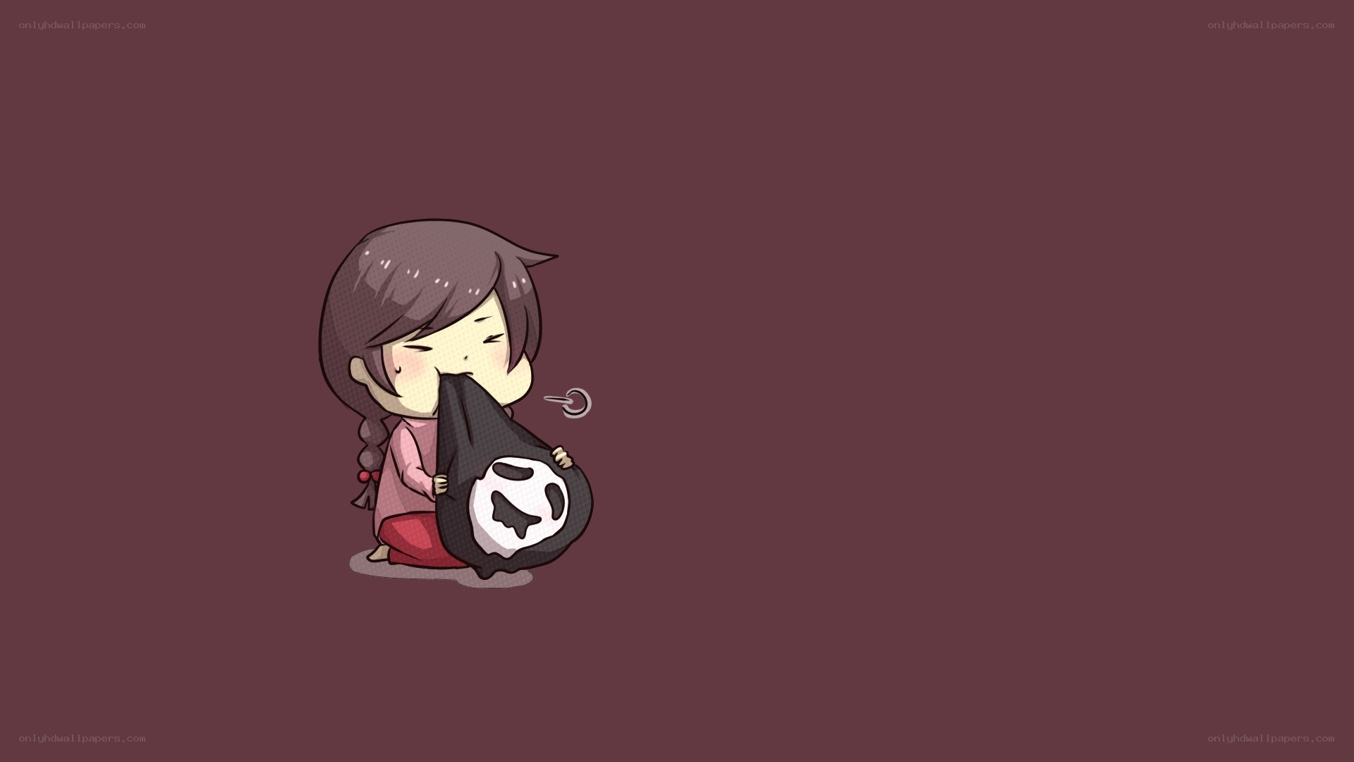 chibi girl hugging a bag