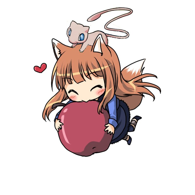 chibi girl hugging apple