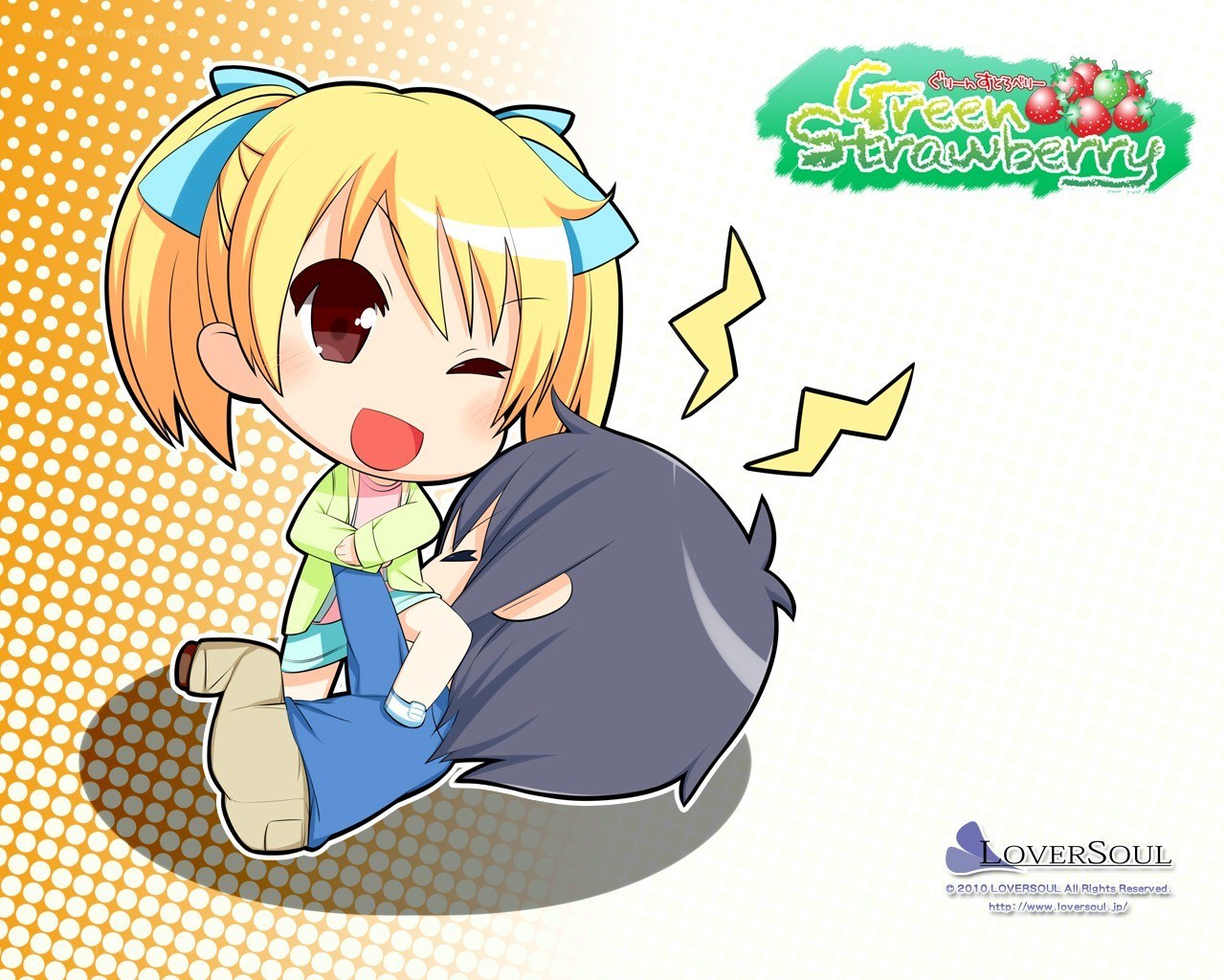 Chibi girl hugging character