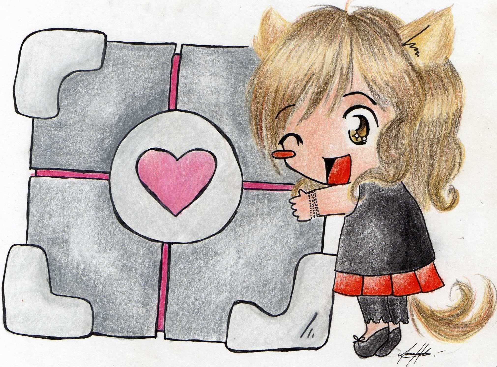 chibi girl hugging robot