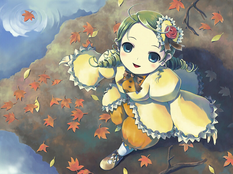Chibi girl in autumn leaves