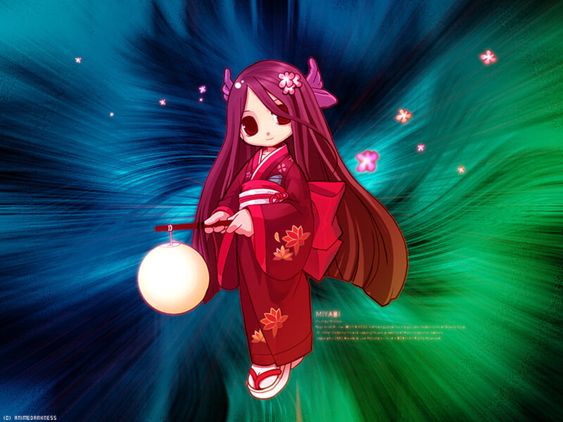 Chibi Girl in Kimono — Blue