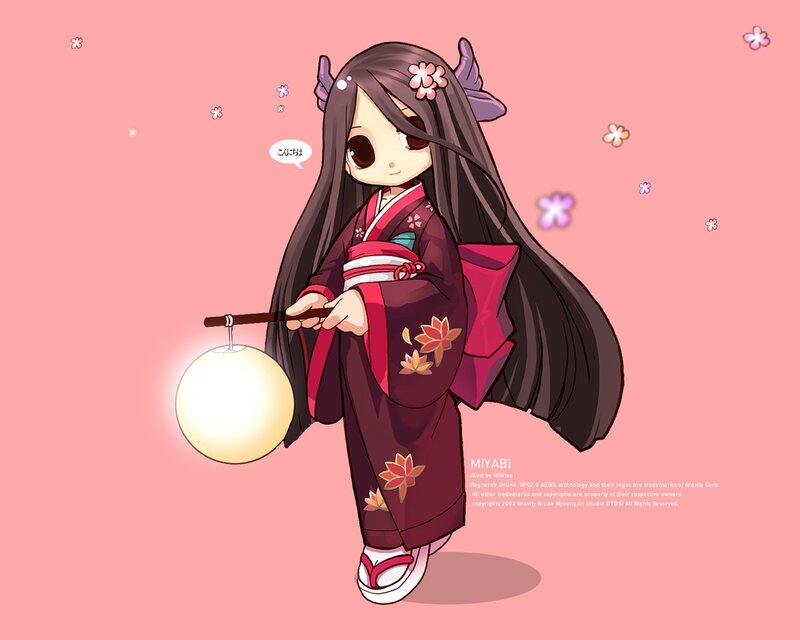 Chibi Girl in Kimono — Pink, Calm