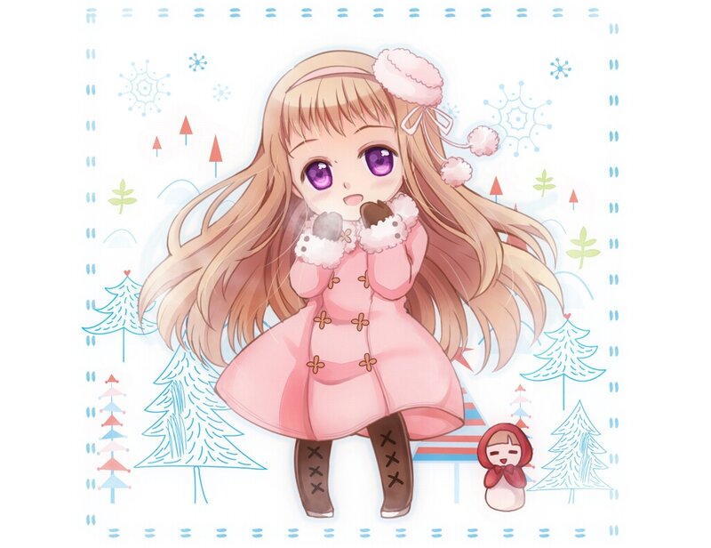 Chibi Girl in Winter Coat — Pink