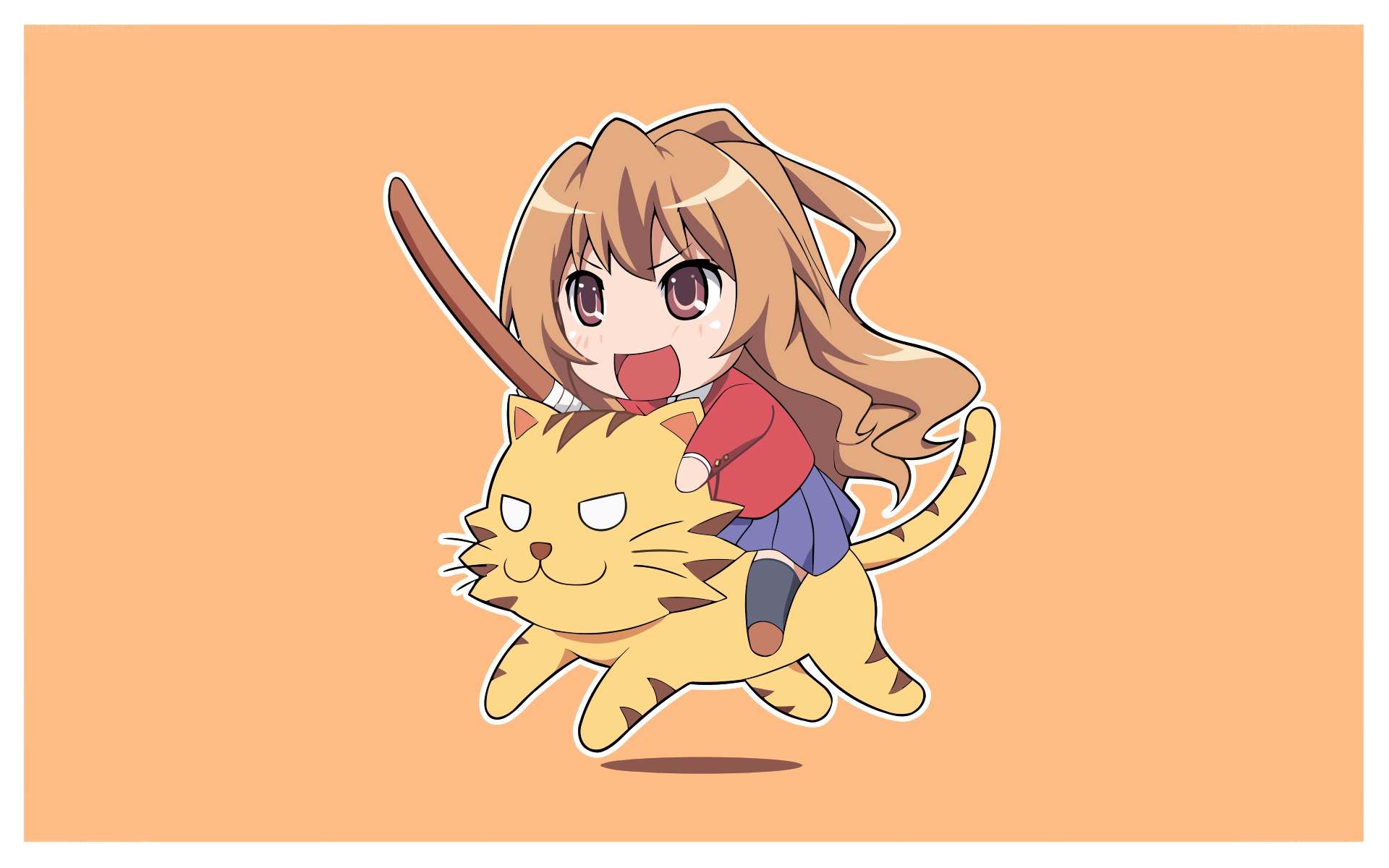 chibi girl riding a cat
