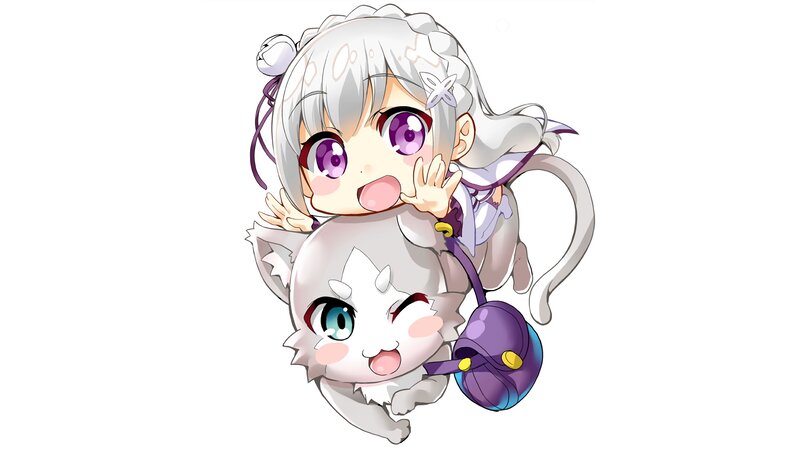 Chibi Girl Riding Cat — White