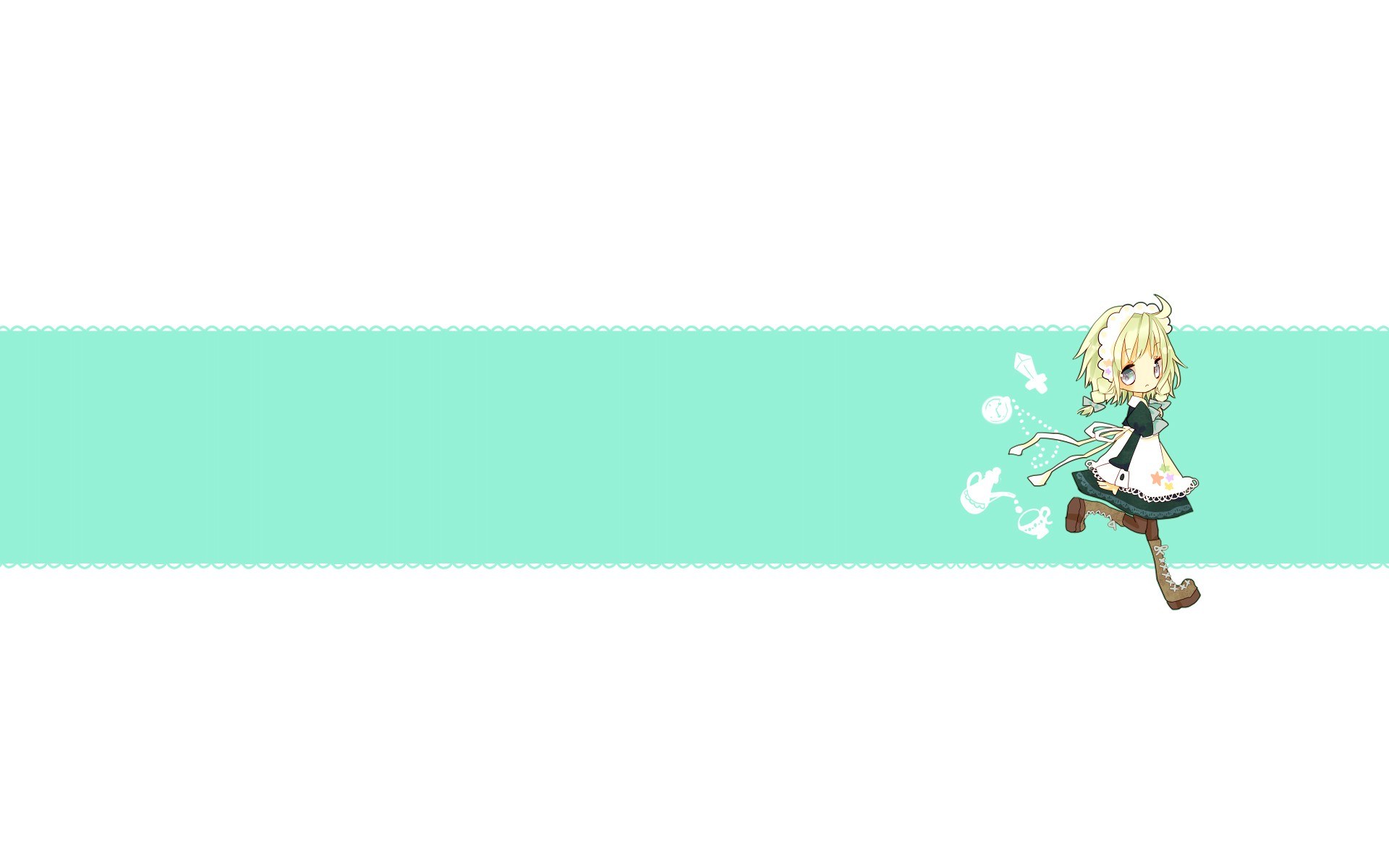 chibi girl running on mint background