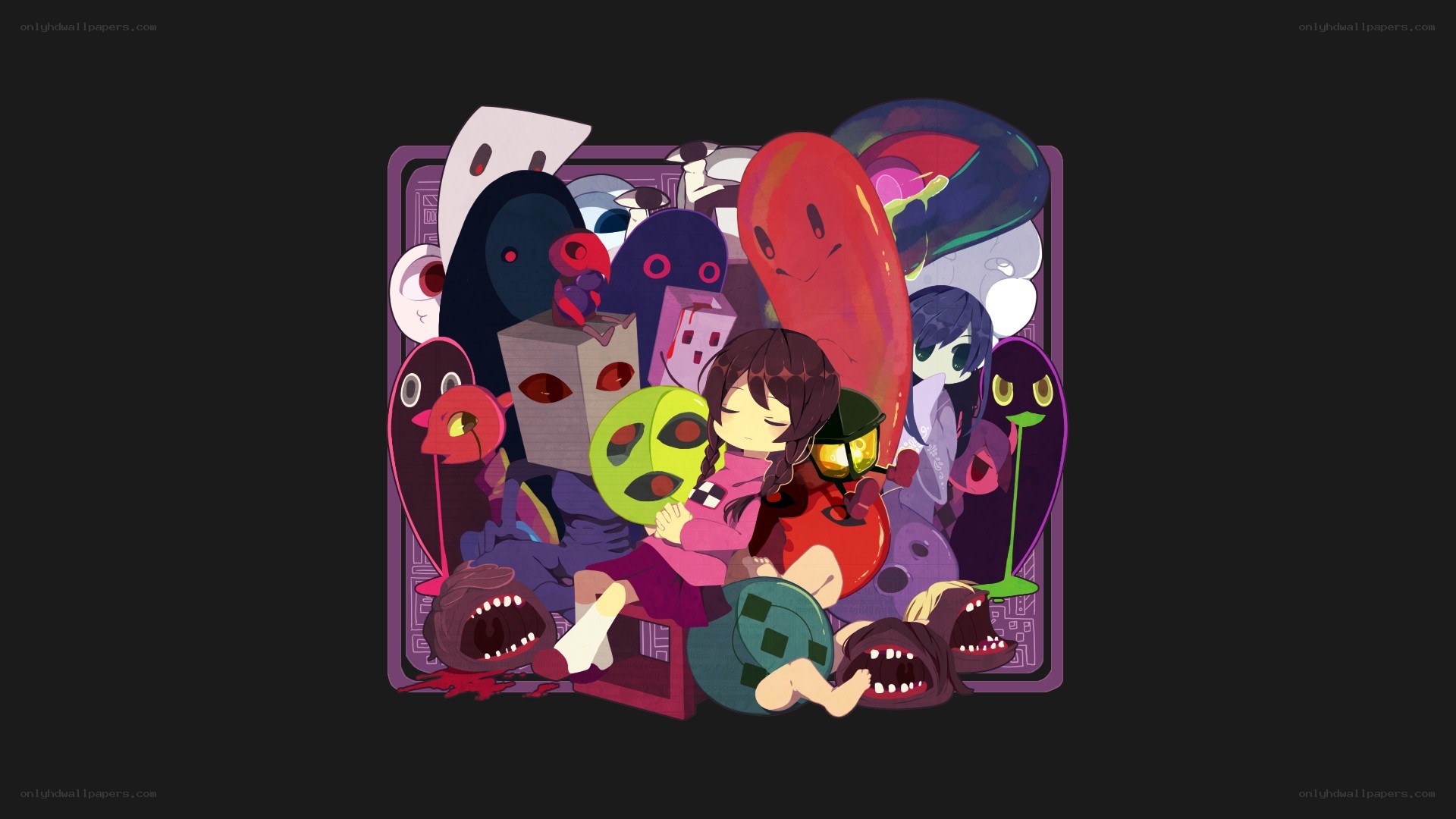 Chibi girl surrounded by monsters