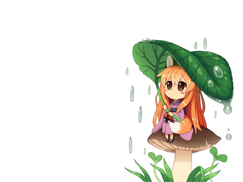 Chibi Girl under Leaf