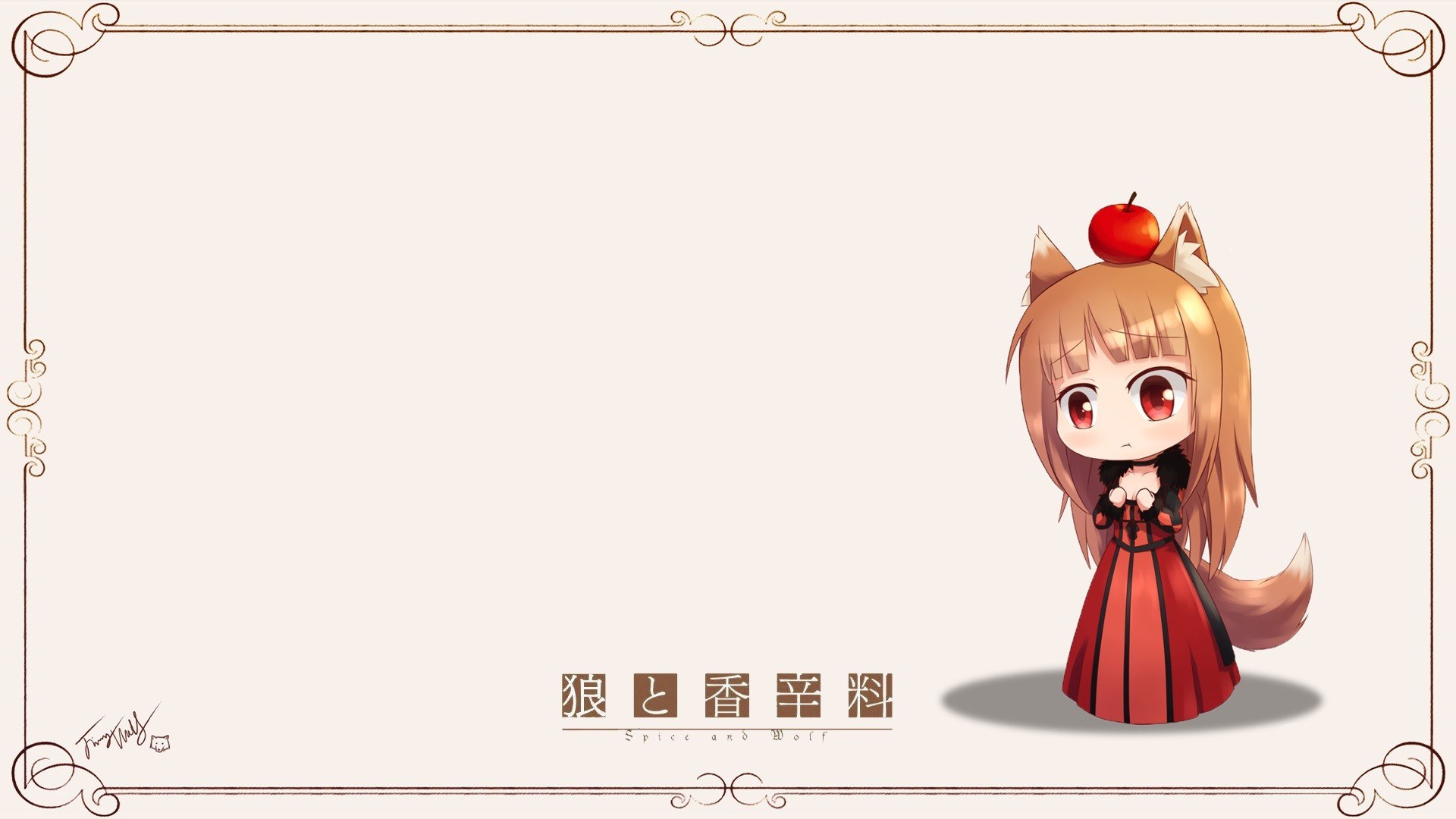 Chibi girl with apple on head