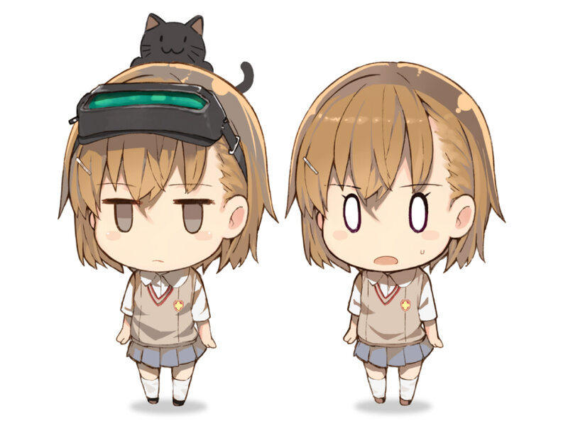 Chibi Girl with Cat — Brown, Neutral