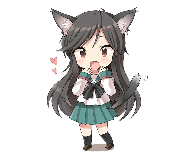 Chibi Girl with Cat Ears — Gray, Playful