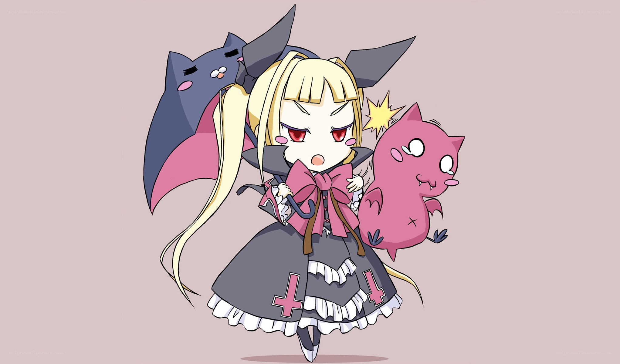 chibi girl with demon pets