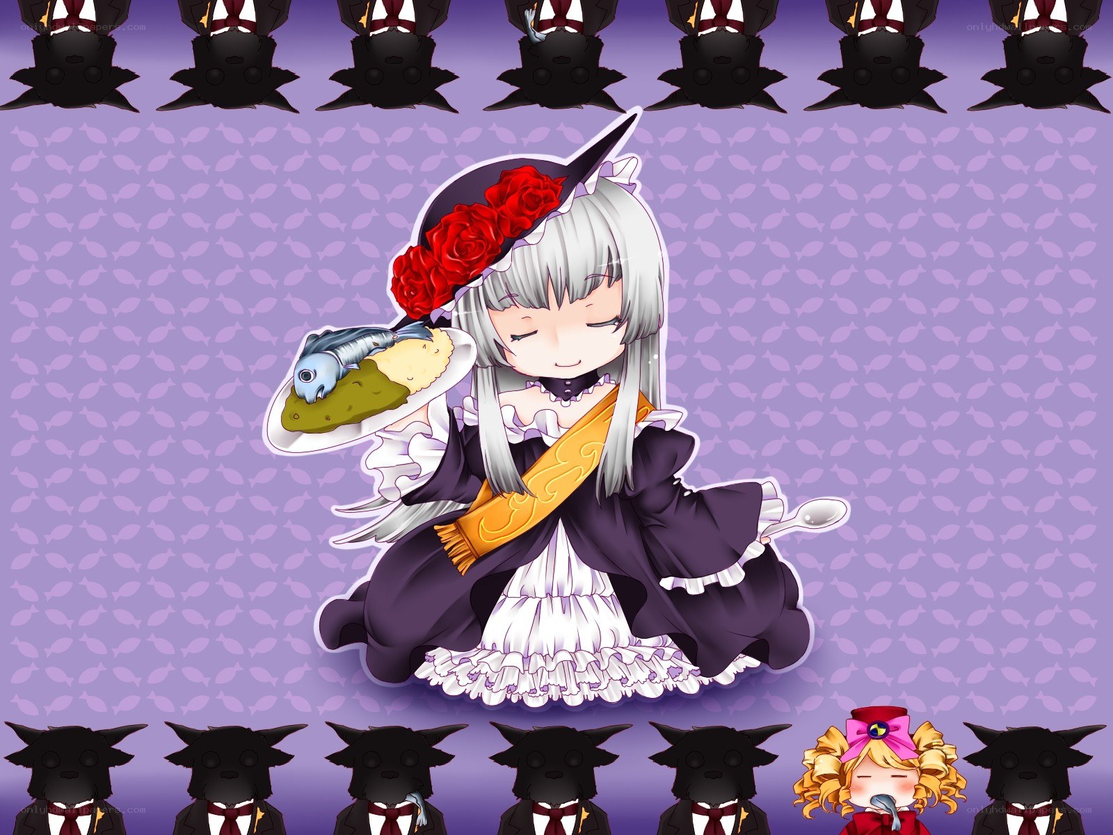 Chibi girl with fish dish