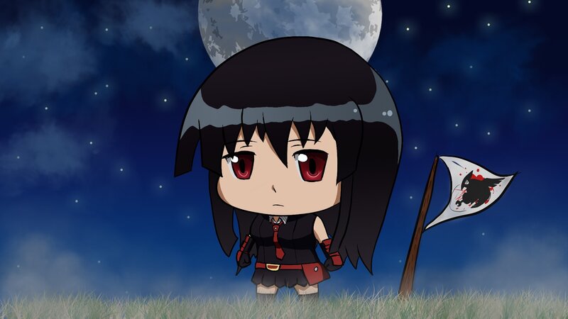 Chibi Girl with Flag — Blue