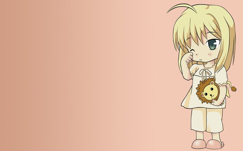 chibi girl with lion plush