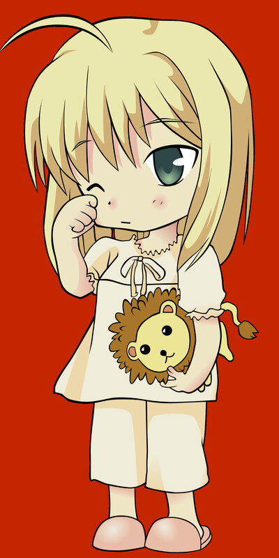 chibi girl with lion plush