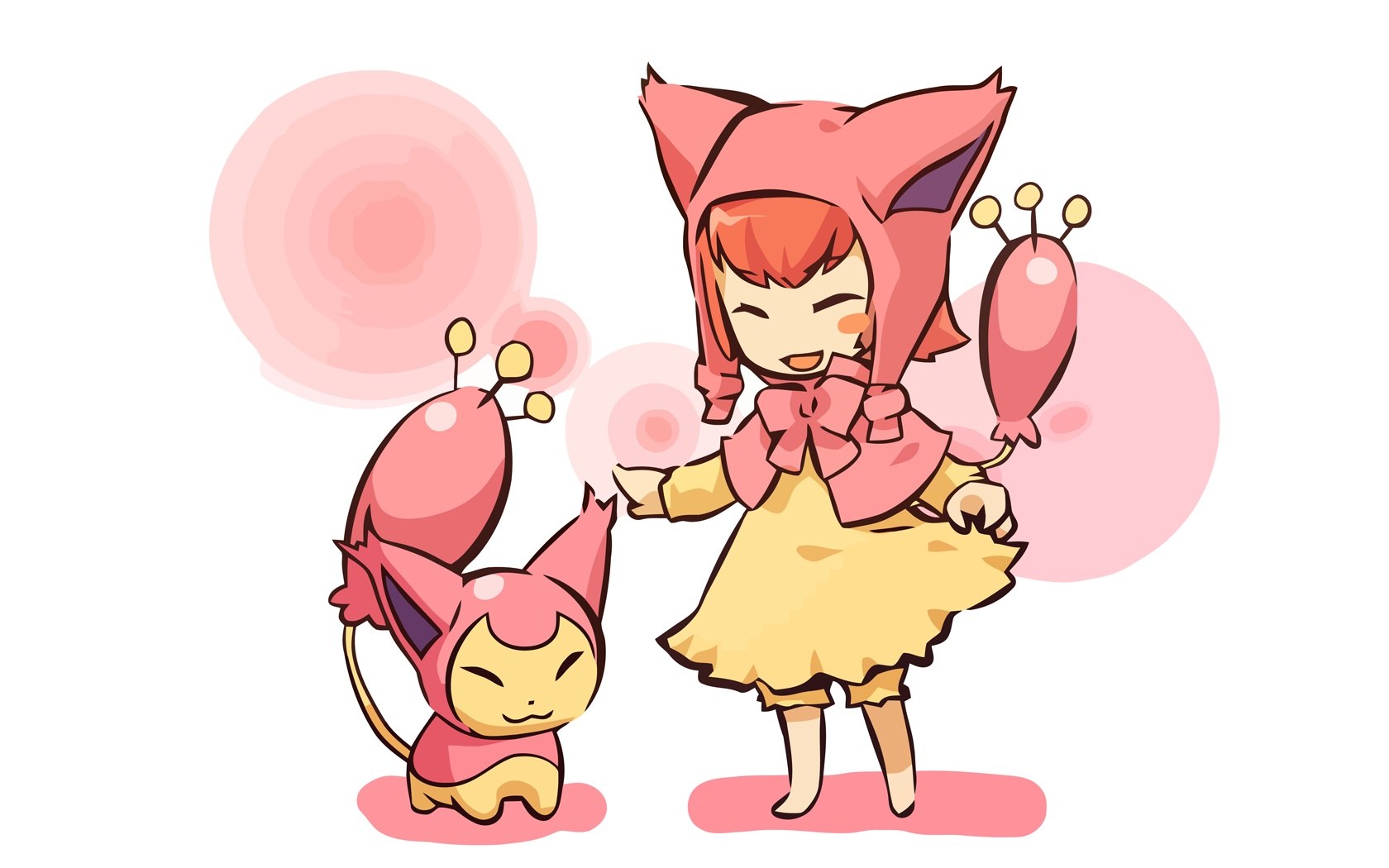 Chibi girl with pink creatures
