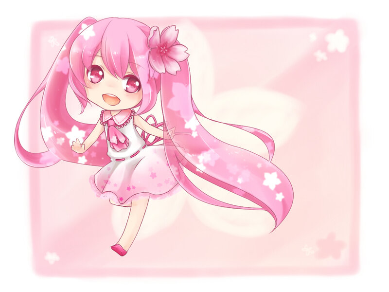 Chibi Girl with Pink Hair — Cheerful