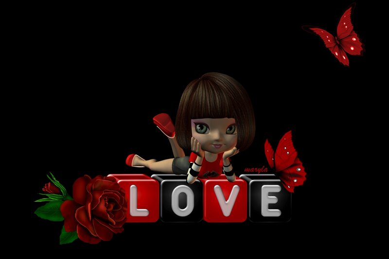 Chibi Girl with Roses — Black