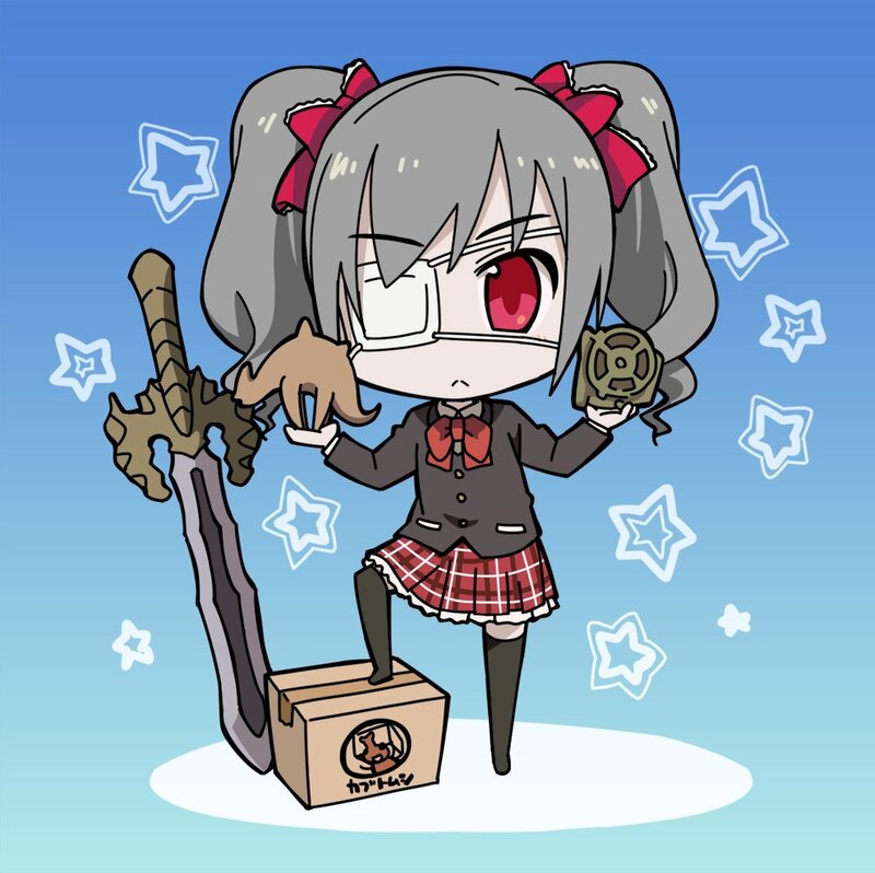 chibi girl with sword and box