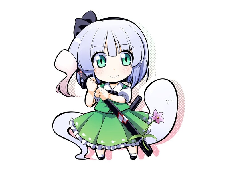 Chibi Girl with Sword — Green, Playful
