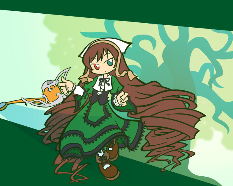 Chibi Girl with Sword — Green