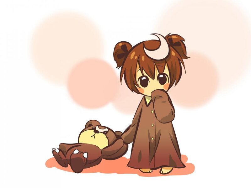 Chibi Girl with Teddy Bear — Brown, Calm, Anime