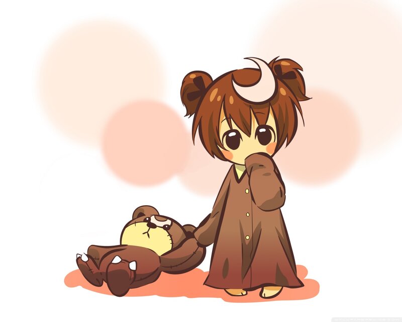 Chibi Girl with Teddy Bear — Brown, Calm