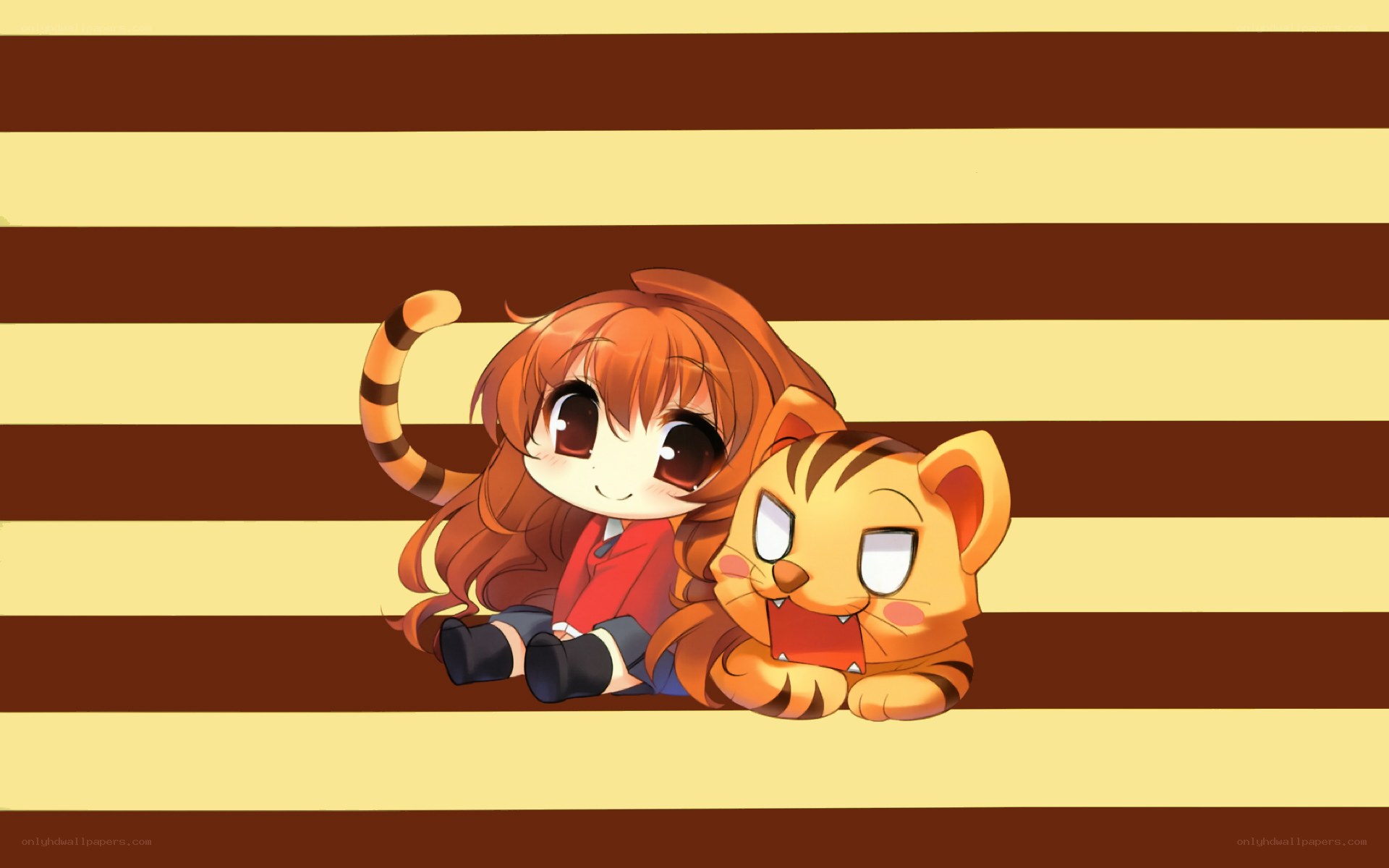 chibi girl with tiger cub